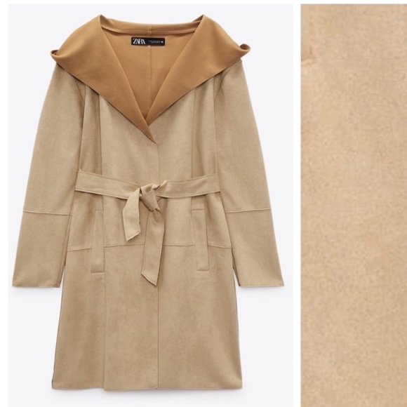 [SOLD] Zara suede hooded coat camel color - Picture 4 of 6